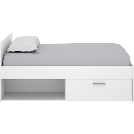 Lit avec rangement enfant 90 x 190 cm en mélamine coloris blanc avec un tiroir - Longueur 95.6 x Profondeur 195 x Hauteur 66.7 cm -PEGANE- (1/5)