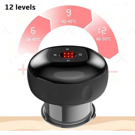 Elektrisches Schröpfmassagegerät mit Heizfunktion, Handmassagegerät für die Körpermuskulatur, intelligentes Schröpfen, 6 Stufen, 3-in-1-Saugnäpfe – 12 Stufen – Schwarz (1/5)