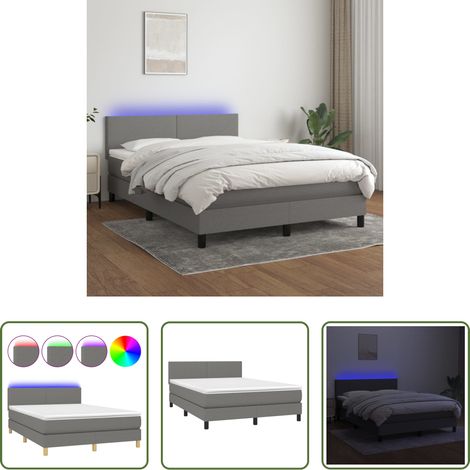 Matelas à ressorts ensachés - Sommier à lattes de lit et matelas et LED Gris foncé 140x200 cm (1/5)