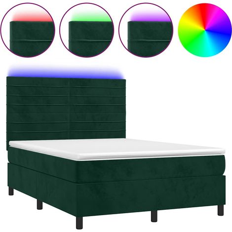 Lit double  Lit adulte  Sommier à lattes de lit avec matelas LED Vert foncé 140x200 cm