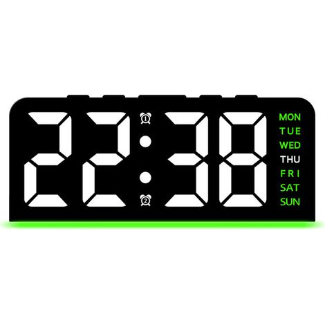 Reloj Digital LED - Pantalla 6,7 Pulgadas - Display Verde - Alarma Doble - Función Snooze - Alimentación USB o Pilas AAA - Para Dormitorio y Oficina - 1 Unidad (1/5)