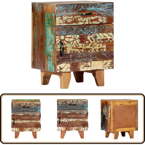 Nachttisch Handgeschnitzt 40x30x50 cm Altholz Massiv - Massivholzmöbel - Altholz - Vintage Stil - Nachttisch - Kommode