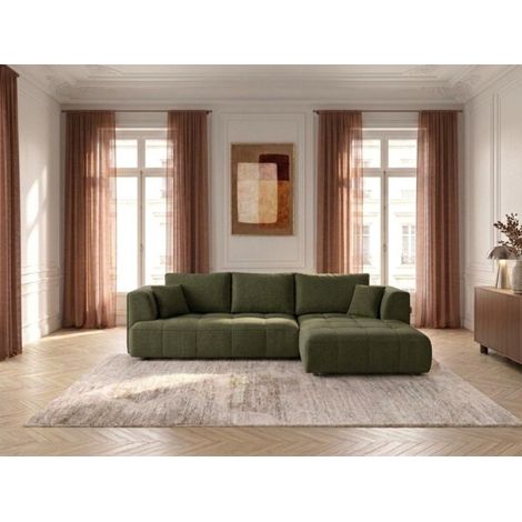 BOBOCHIC - Canapé d'angle convertible avance-recule électrique CLOVIS tissu lisse Angle droit Vert (1/5)