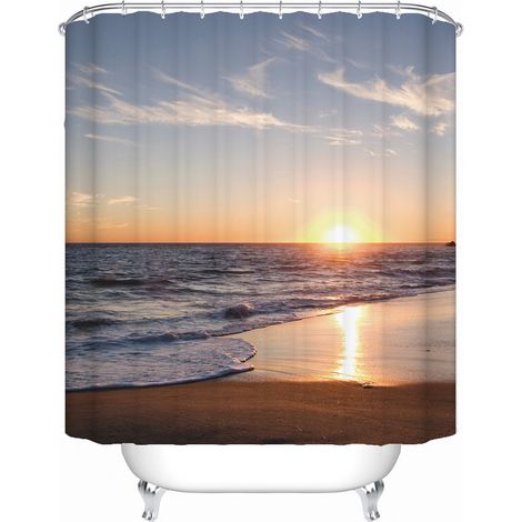 Modèle de paysage de plage au coucher du soleil, Rideau de douche en tissu imperméable pour salle de bain, 180x180 CM (1/5)
