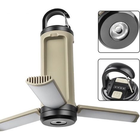 Lampada da campeggio portatile a sospensione, pieghevole a 90 gradi con tre pale, lampada di emergenza multifunzionale per attività all'aperto e campeggio. (1/5)