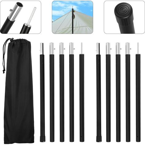 Jiubiaz 2pcs Zeltstangen 2m Schwarz Tarpstange Sonnensegel Stange Alu Aufstellstangen
