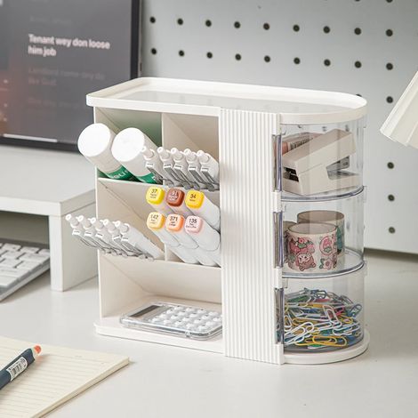 Boîte à bijoux (blanche), organiseur de bureau pour bijoux, boîte de rangement à plusieurs niveaux pour articles de papeterie (1/5)