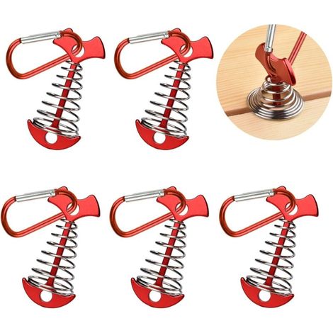 Kit de tension de voile d'ombrage en 5 pièces, mousqueton en alliage d'aluminium, ancrages de camping, piquets de tente, boucles à ressort, accessoires de randonnée et de plein air (1/5)