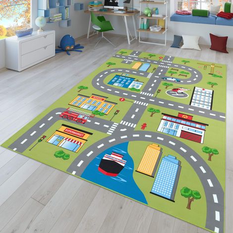 Kinderzimmerteppich Teppich Junge Mädchen Kinderteppich Baby Rutschfest Straße 200 cm x 290 cm x 4 mm Grün Rechteckig (1/5)