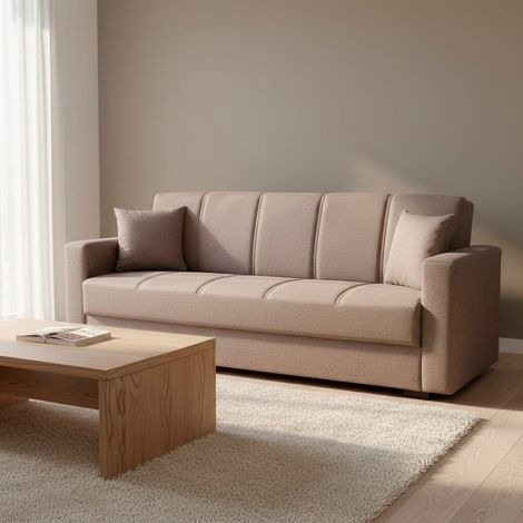 Arreditaly Divano Letto 3 Posti Con Contenitore Moderno Salvaspazio Con Meccanismo Click-Clack E Imbottitura A Molle Design Moderno Ideale Per Soggiorno Salotto Ufficio - Colore: Grigio Chiaro - Misur (1/5)