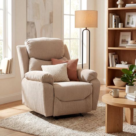 Sillón Relax Reclinable Manual Tapizado en Tela Aspecto Lino Reposapiés Reposabrazos Acolchado Grueso Beige (1/5)