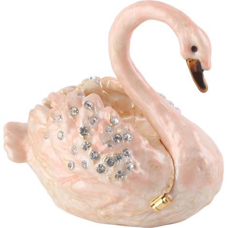Écrin bijou cygne avec peinture émail raffinée, strass incrustés, fermeture magnétique, boîte à bijoux élégante. (1/5)