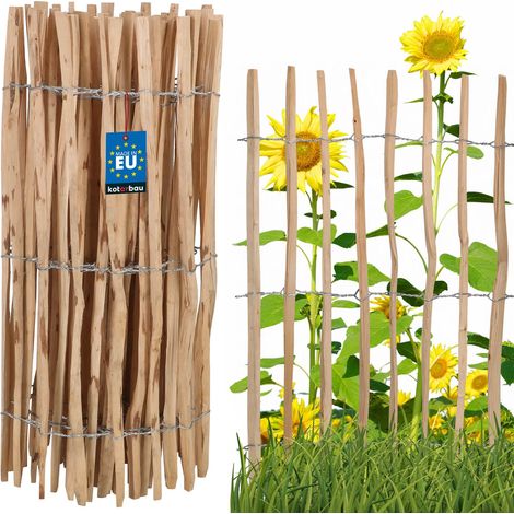 KOTARBAU® Ganivelle, Clôture Bois 1 x 5m, Bordure Bois Jardin, Noisetier, Clôture Bois Exterieur, Ganivelle Chataignier, Espacement Piquets 3-4 cm, Bordure Jardin Exterieur Bois, Naturel (1/5)