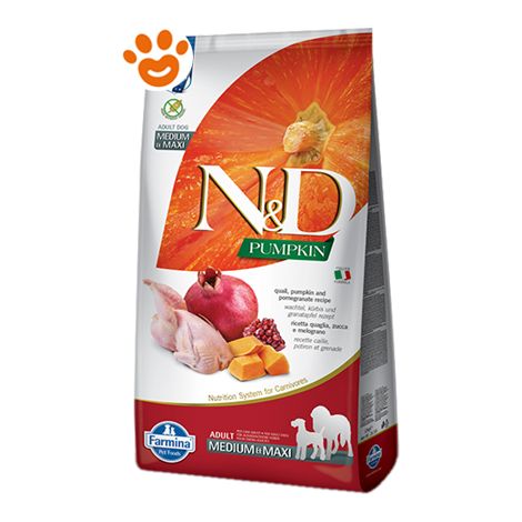 Farmina Dog N&D Pumpkin Adult Medium Maxi Quaglia, Zucca e Melograno - Sacco 12 Kg - Cibo Secco Cani