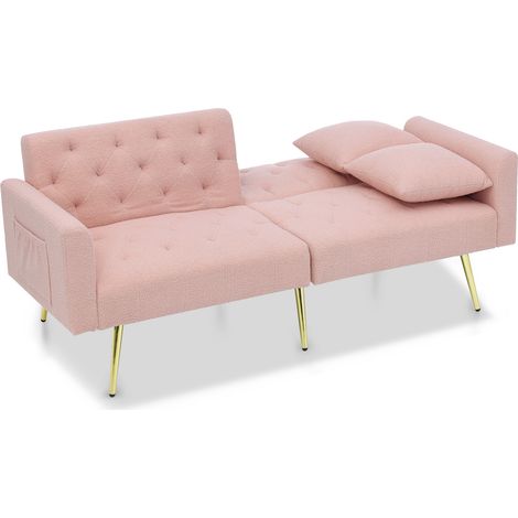 Sofá de 2 plazas en Teddy bouclé rosa con respaldo reclinable en 3 niveles MODENUIT (1/5)