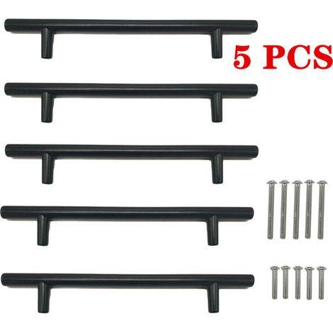 5 pièces poignée d'armoire barre ronde solide en forme de T poignée en alliage d'aluminium armoire américaine poignée de porte de meuble (noir,192mm) (1/5)