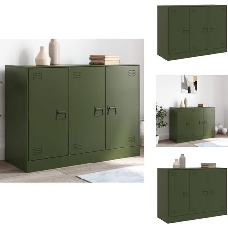 Buffet vert olive 99x39x73 cm acier - Buffet - Meuble De Rangement - Armoire - Commode - Mobilier (1/5)