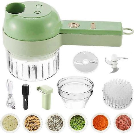 Ensemble de coupe-légumes électrique multifonctionnel 4 en 1, hachoir à légumes portable rechargeable et hachoir à ail pour la cuisine (1/5)