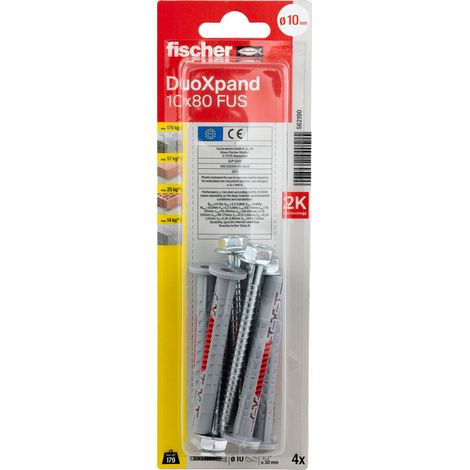 Vis autotaraudeuse avec goupille Fischer DuoXpand TX40/SW13 10x80 mm 4 unités