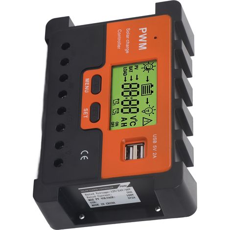 Contrôleur solaire PWM 50 A 12 V 24 V 48 V, sélection manuelle, régulateur de charge solaire en 3 étapes avec 2 ports USB pour camping-car (sortie 5 V). (1/5)