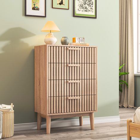 BLANKETSWARM - Commode 4 Tiroirs, meuble de rangement chambre, armoire de chambre, campagnard, 60x34x91cm, couleur naturelle (1/5)