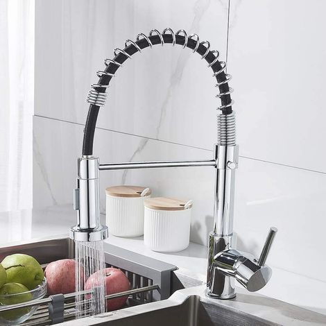 Robinet de cuisine avec douchette rotative à 360° robinet de cuisine monocommande réservoir d'eau chaude et froide disponible (noir et argent)-Fei Yu (1/5)