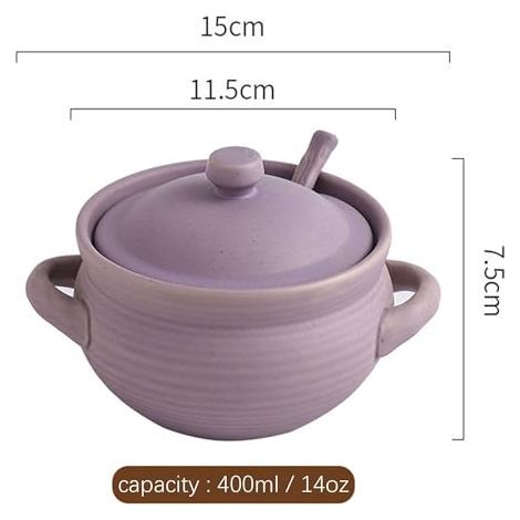Küchenschüsseln, Brühbecher, Zwiebelsuppenschüsseln mit Griffen, ofenfeste Zwiebelsuppentöpfe, mikrowellengeeignete Suppenschüssel mit Deckel, Suppentasse (lila, 400 ml) (1/5)