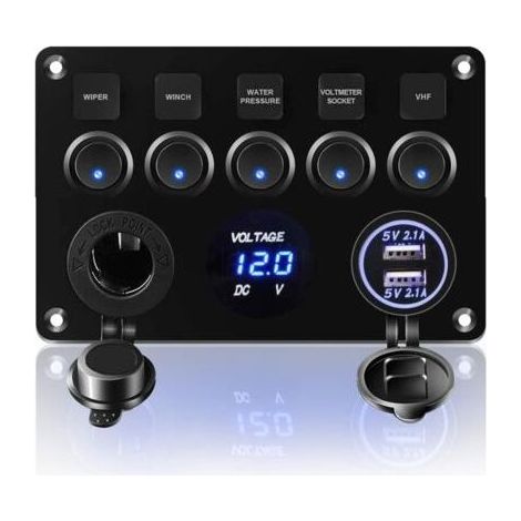 5 Gang Panneau de Interrupteur à Bascule 12V 24V Interrupteur à Bascule Panneau Tableau Electrique Bateau RV Camping-Car (Bleu) (1/5)