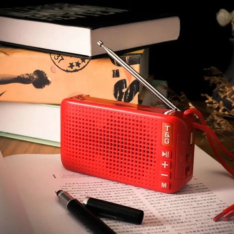 (Rouge) Radio FM solaire avec lampe torche et enceinte Bluetooth portable (1/5)