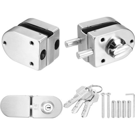 Serratura per porta in vetro, acciaio inox 304 per porte in vetro senza telaio, compatibile con spessori da 8 a 12 mm, chiusura interna - Argento -Crezuo