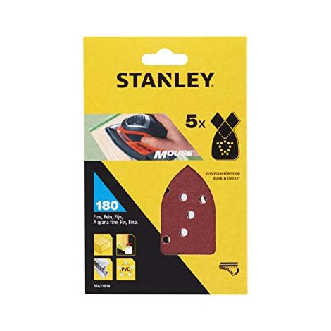 Foglio abrasivo velcrato Stanley forato grana 180 per smerigliatrice mouse 5 pezzi (1/3)