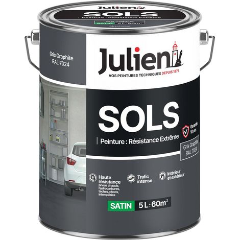 Julien Peinture Sols Extrême Intérieur et Extérieur - Chapes béton, ciment lissé, briques, asphalte, planchers et parquets - Gris Graphite 5 L