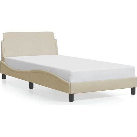 Lit simple Lit adulte Cadre de lit Dover crème 100x200 cm tissu (1/5)