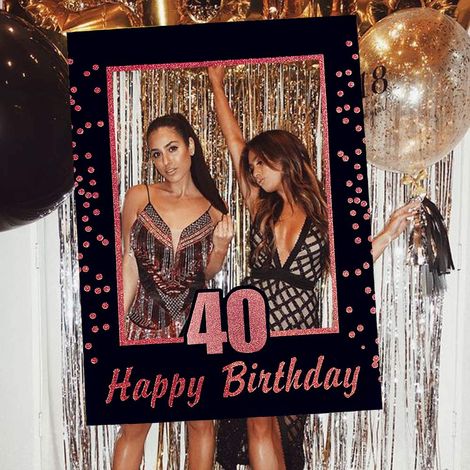 Or Rose 40e Anniversaire Cadre Photo Booth Props Cartes d'invitation pour Le 40e Anniversaire Jouet Fournitures de fête (1/5)