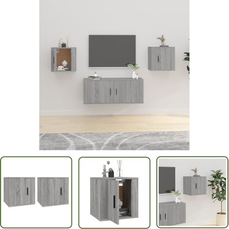 The Living Store Meubles TV muraux 2 pcs Sonoma gris 40x34,5x40 cm - Meuble Tv Mural - Meuble Tv Moderne - Meuble Tv Suspendu - Étagère Murale - Armoire Multimedia (1/5)