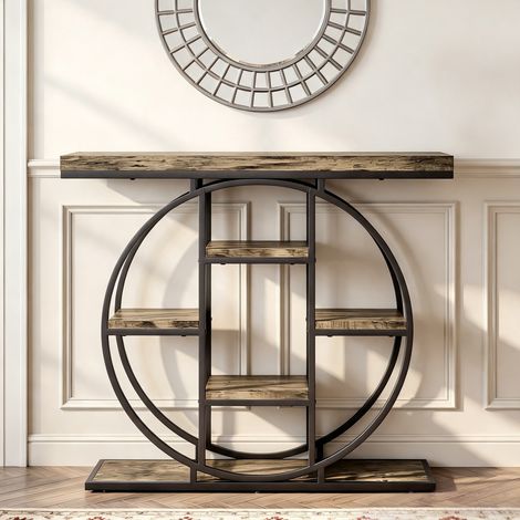 Table Console d'Entrée Meuble d'Entrée Industrielle 6 Étagères Rangement Plateau 4cm 100 x 30 x 81,5cm Marron Rustique (1/5)