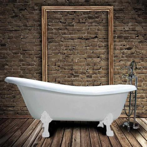 Vasca da bagno freestanding in ghisa stile classico con piedini LIVINGSTON bianca 170 cm Piedini bianchi