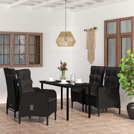 vidaXL Set da Pranzo da Giardino 5 pz con Cuscini Nero (1/5)