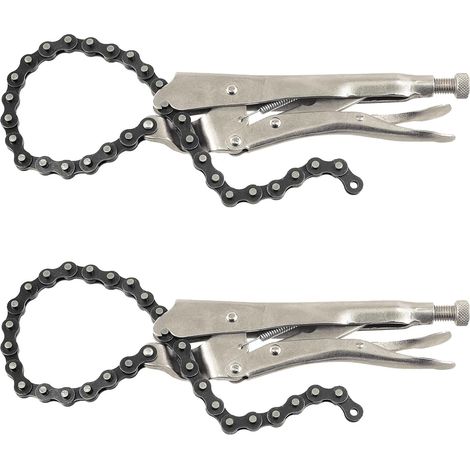 Swpeet 2pcs 9inch Heavy Duty Alloy Steel Lock Chain Clamp with 20 Inch Chain, Reversible Oil Filter Tool Pipe Fitting Chain Wrench Tool for Maximum Locking Force