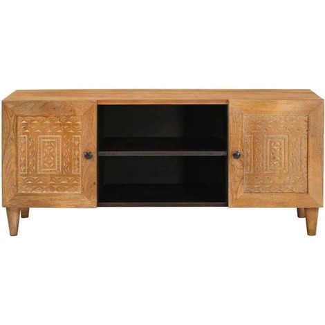 Meuble TV en Bois de Manguier Massif 105x33x46 cm, Design Grain Foncé, Style Moderne pour Salon (1/5)