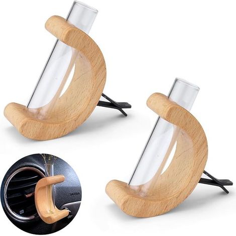 Mini C Shape Flower Vase C Shape Glass Tube Wooden Plants for Car Air Vent Interior Decorative Accessories Beige (1/5)