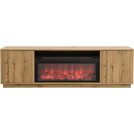 Mobile TV 2 ante in MDF con effetto camino a LED Naturale e Nero - YEVINA (1/4)