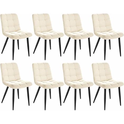 Havenlyhome lot de 8 chaises salle à manger, velours beige, pieds en métal noir, design scandinave, assise rembourrée (1/5)