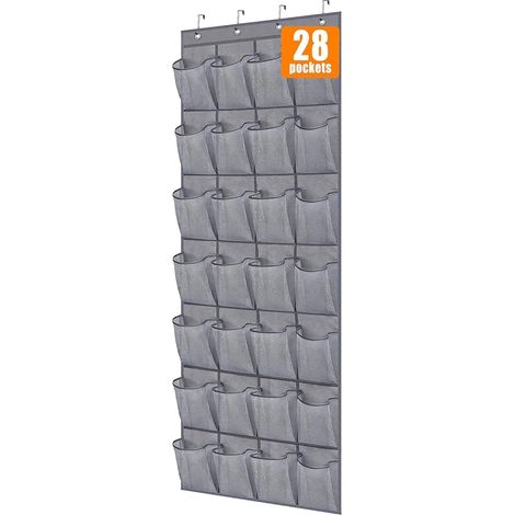 Organisateur de rangement à chaussures à 28 grandes poches pour porte, étagère à chaussures suspendue en filet, porte-chaussures (1/5)