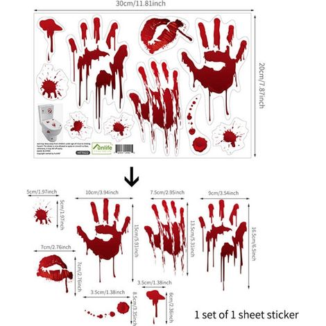 Papier peint Mains ensanglantées pour salle de bain, stickers pour toilettes, fresque murale d'horreur pour Halloween, décoration murale autocollante à faire soi-même. (1/5)