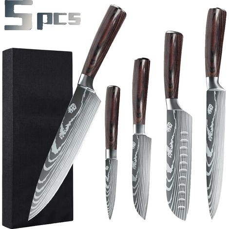 Ensemble de Couteaux de Cuisine, Acier Inoxydable 7CR17, Poignée Ergonomique en Bois Pakka (1/2)