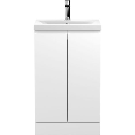 Mavesyn Contemporary 2 Door Floor Standing Vanity Unit with Mid-Edge Basin, Satin White, 500mm (1/2)