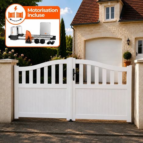 Portail battant électrique PVC blanc avec moteur Sentinel H 180 x L 350 HAMBOURG GALBÉ (1/5)