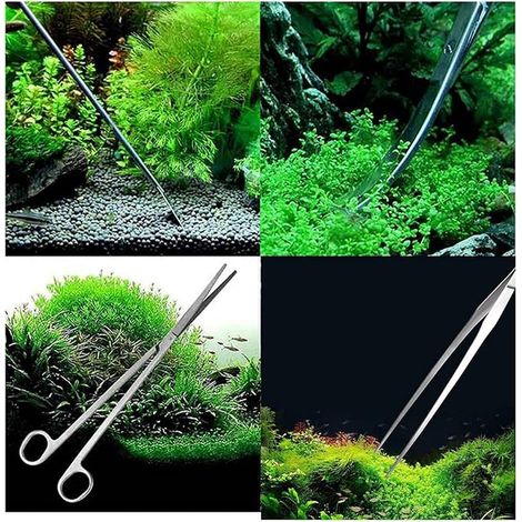 Kit d'Outils Aquarium Acier Inoxydable - Ciseaux, Pince, Spatule Plantes - Set Plantation (1/2)