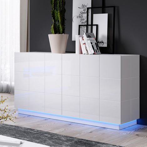 Buffet design blanc brillant 138cm + LED Flow - bleu (1/3)